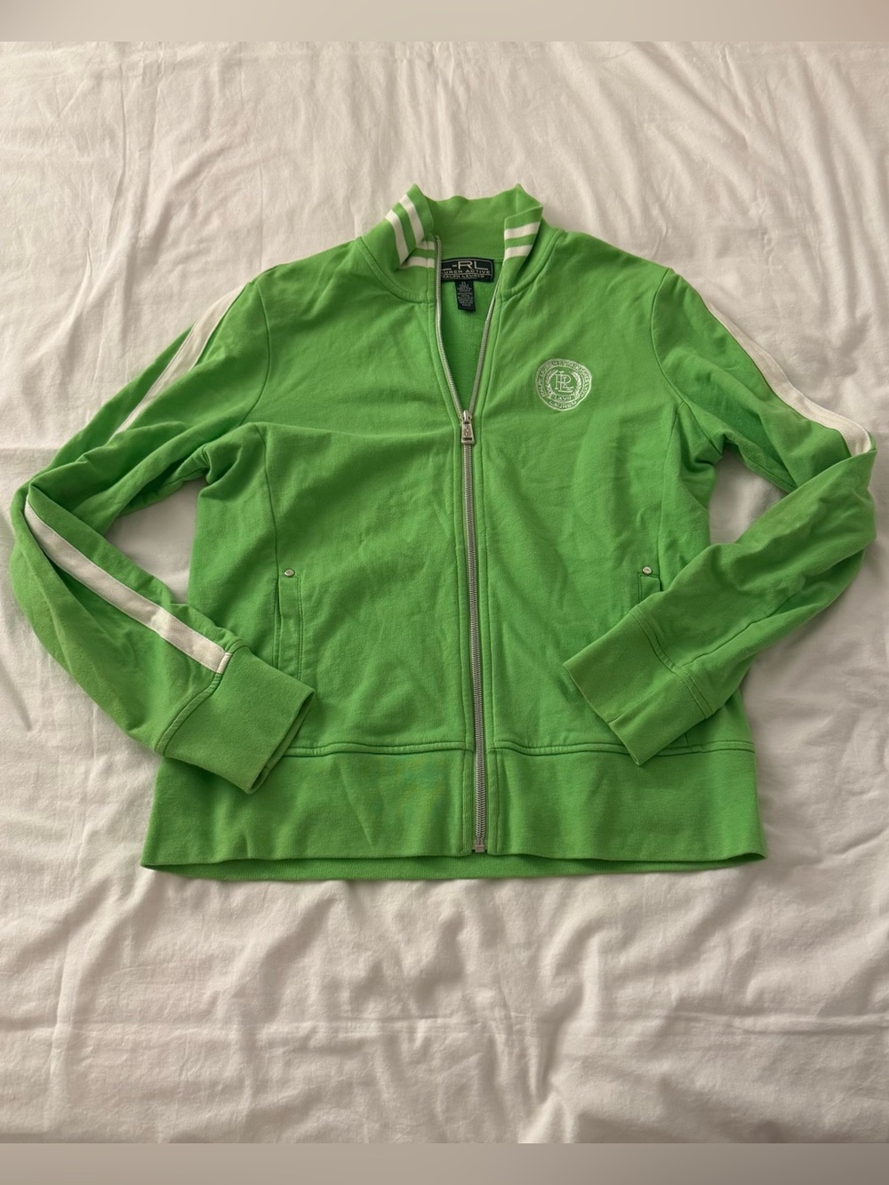 Y2K Green Ralph Lauren zip-up jacket with white stripes size medium